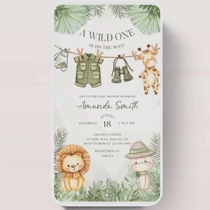 Safari Baby Shower Invitation, A little Wild One is on the Way Invite, Jungle Baby Shower Invitation, Zoo Animal Animated-4