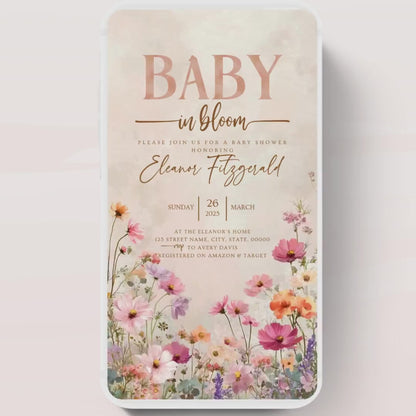 Boho Baby Shower Invitation, Boho Floral Baby Shower, Baby in bloom Baby Shower Invite, pampas Invitation, Boho Baby Invitation Animated-5