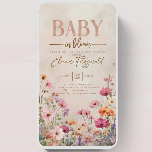 Boho Baby Shower Invitation, Boho Floral Baby Shower, Baby in bloom Baby Shower Invite, pampas Invitation, Boho Baby Invitation Animated-5