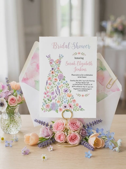 Wildflower Bridal shower invitation, Boho Floral Dress Invitation-2